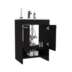 Hector Floor Vanity With Four Drawers And Two Open Shelves, Black