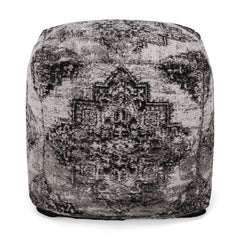 Priam Square Pouf, Black and Beige