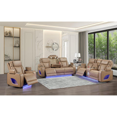 Hephaestus Modern Style 3pc Power Reclining Massager Sofa, Loveseat and Recliner Set in Caramel Faux Leather