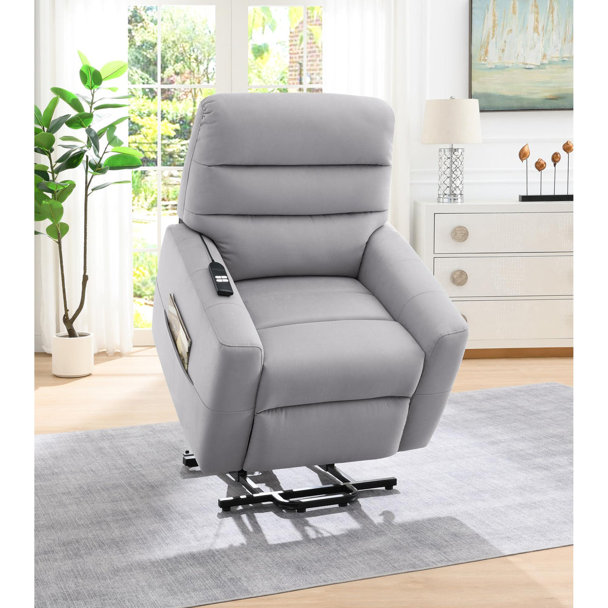 Log Gray Leather Aire Power Motion Recliner w/Lift