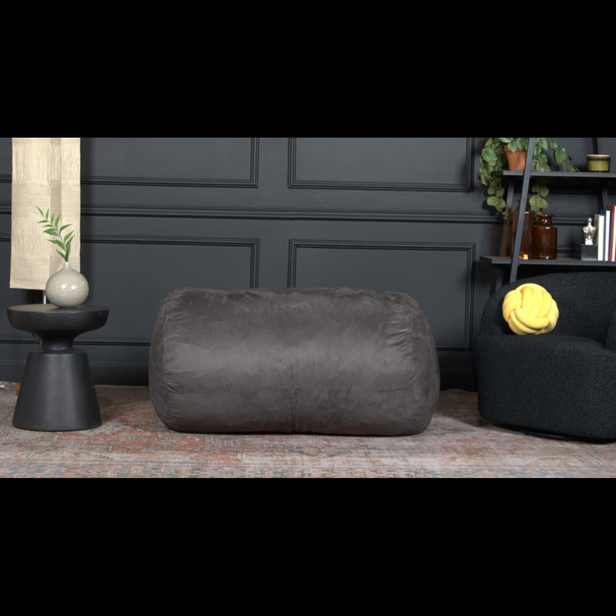 Neptune 4 Foot Cylindrical Suede Bean Bag, Charcoal