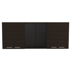Wall Cabinet 24" H, four Doors, with two internal Shelves and internal plate and glass organizer, two Storage Shelves with two glass Doors, Black