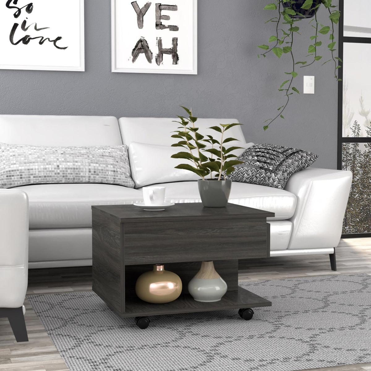 Utopia Lift Top Coffee Table, Casters, One Shelf -Espresso