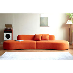132" Curved Sofa with Throw Pillows, 6 Seater Luxury Velvet Couch with Half Moon Design and High-Density Foam, Ideal for Modern Living Room, Office & Apartment, Red Orange