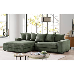 Odysseus Oversized Two-Piece Left Facing Sectional Couches for Living Room, 102.4-Inch L Shaped Sofa with Chaise, Upholstered with Corduroy Fabric, Dark Green