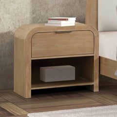 Natural Finish 1pc Nightstand Mango wood Veneer Bedroom Furniture Bedside Table Metal Finger Pulls Transitional Style