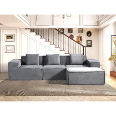 Moon Convertible Corduroy Sectional Couch with Ottoman & Pillows, Modular L Shaped Sleeper Sofa, Boneless Cloud Couch for Living Room Furniture, Dark Gray