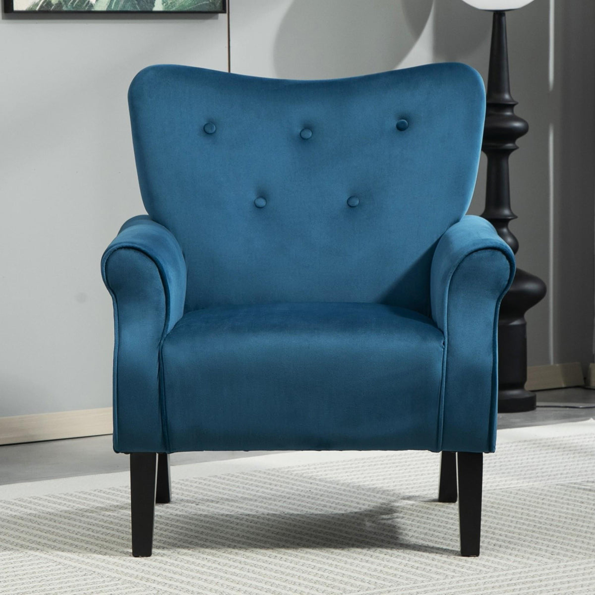 Mid-Century Modern Wingback Accent Chair, Upholstered Fabric Armchair with Sturdy Wood Legs, High-Back Padded Club Chair for Living Room Bedroom Office