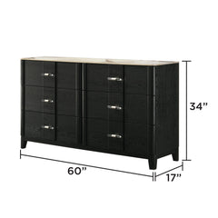 Mars 4 Pc Modern Queen Bedroom Set with Upholstered LED Headboard, Footboard Storage, Marble-Top Dresser, Mirror, and Nightstand in Black Wire-Brushed Finish
