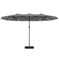 Garden Parasol 14.4ft Double-Sided Sun Umbrella with Base, Patio Parasol with LED Solar Lights, Gray