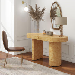 Treasury 55.5" Single Drawer Oval Computer Desk, Warm Natural Brown Burl Wood