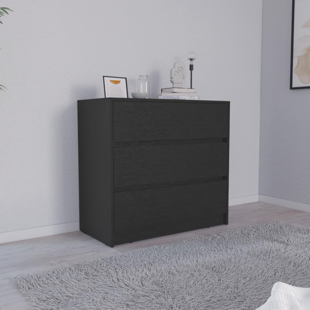 Aria Three Drawer Dresser, Pull Out Mechanism-Black