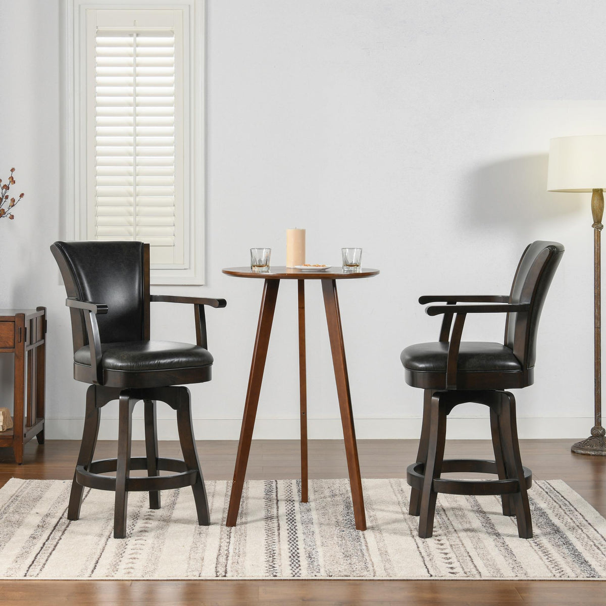 Apollo 27in Swivel Counter Height Bar Stool, Vintage Black Brown Faux Leather