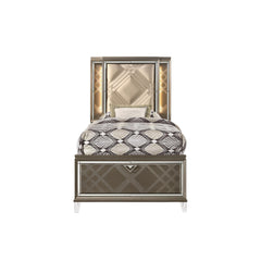 Fable Synthetic leather & Dark Champagne Finish Full Bed W/Led & Storage