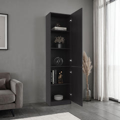 Home Tall Freestanding Bookcase with Double Doors and 5 Interior Storage Shelves, Vertical Storage Cabinet for Living Room, Office or Bedroom