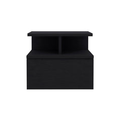 Cosmos Floating Nightstand , End Table, Side Table Drawer, Open Top Shelves -Black