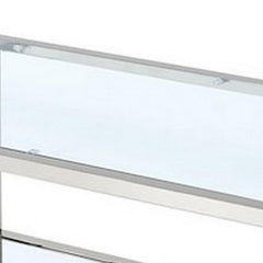 Nebula 47 Inch Coffee Table, Glass Top, Mirrored Bottom Shelf, Metal Accents