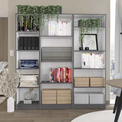 Nebula 3 Piece Home Bookcase set, 67" Wide with 14 Shelves , Living Room Set Set Mat Gray - White