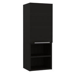 Display Single Door Cabinet 32" H, Two External Shelves, Two Interior Shelves, Black