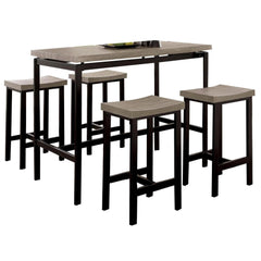 5 Pc Counter Height Table Set Two Tone Design Black Gray Dining Chairs Sturdy Metal Construction PVC Table Top Dining Room Furniture