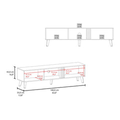 Rhea 63" Wide Tv Stand with Two pull down Cabinets, Two Shelves, Cable Management , Living Room, Tv Room Black Wengue - Light Oak