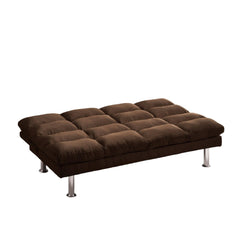 Contemporary Style Futon Sofa Bed Microfabric Converted Into Bed Wit Extra Leg Support Chrome Base Legs Dark Brown Finish