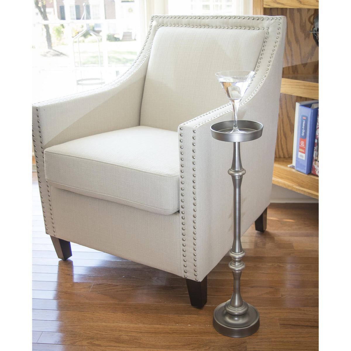 Sanctuary H Round Iron Martini Side Tables, Set of 2, Brushed Silver
