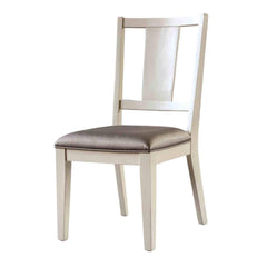 White Oak Finish 2pc Side Chair Faceted Panel Back Padded Seat Transitional Dining Room