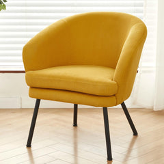 Corduroy Accent Chair with Black Metal Legs, Modern Upholstered Armchair, Comfy Barrel Chair for Living Room Bedroom
