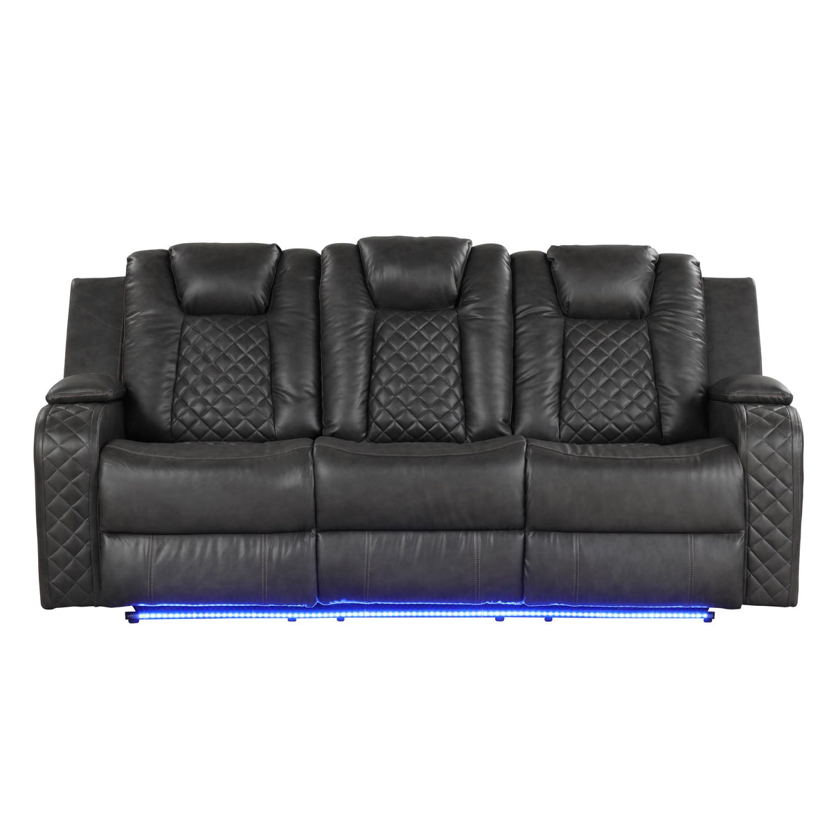 WALTZ LED & Power Reclining Sofa Made With Faux Leather in Gray