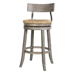31" Wood Bar-Height Bar Stool with Natural Seagrass Seat, Reclaimed Gray, 1PC