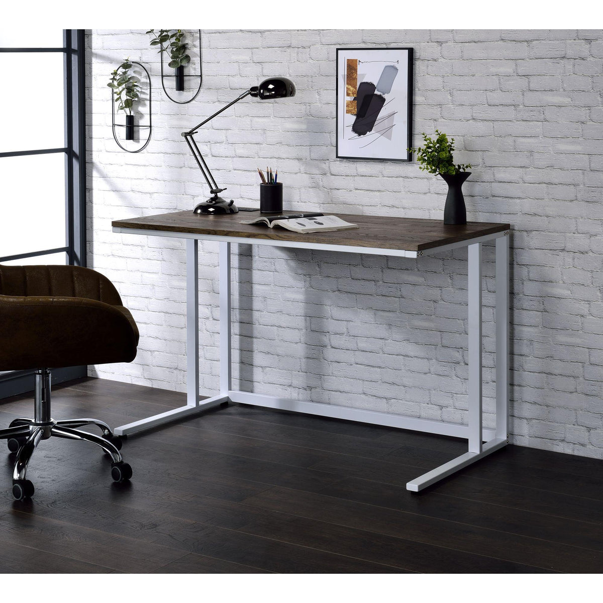Paradise Walnut & White Finish Writing Desk W/USB