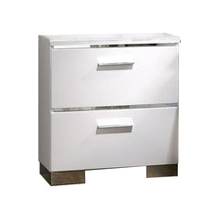 Wood and Metal Nightstand with 2 Drawers,  White and Silver