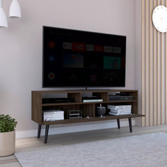 Tv Stand for TV´s up 52", Three Open Shelves, Two Flexible Drawers, Dark Walnut
