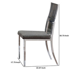 Metal Dining Side Chair with Acrylic Backing, Set of 2,Gray and Silver