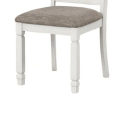 Comet Side Dining Chair Set of 2, Rustic White Wood, Gray Fabric, Slat Back