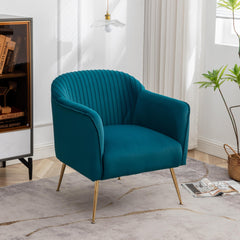 Modern Velvet Accent Chair with Metal Legs, Wood Frame Slipper Armchair, Trendy Leisure Side Chair for Living Room Bedroom Entryway