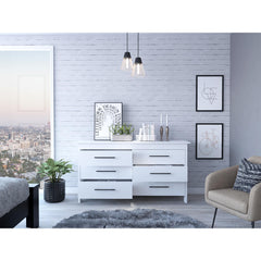 Museum 6 Drawer Double Dresser, Four Legs, Superior Top -White