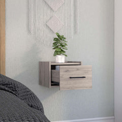 Orion Floating Nightstand , End Table, Side Table Wall-Mounted Single Drawer Design with Handle- Light Grey - Bedroom