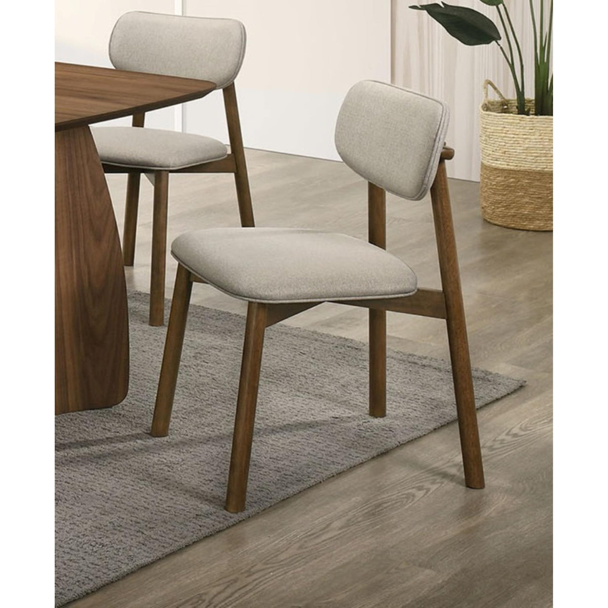 Mid-Century Modern Style 2pc Side Chair Upholstered Polyester Walnut And Beige Finish Dining Room