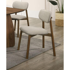 Mid-Century Modern Style 2pc Side Chair Upholstered Polyester Walnut And Beige Finish Dining Room