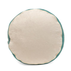 Log Handcrafted Fabric Cylindrical Pouf, White and Teal