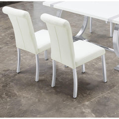 Aria Side Chair Channel Tufted Back Seat Contemporary White And Silver Finish Dining Furniture