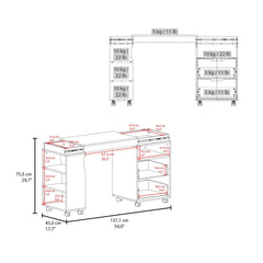 Lyric Diego 54" Wide Two Drawer Expandable Desk with Seven Shelves and Casters White - Dark Walnut