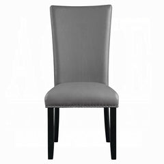 Modern Upholstered Side Chairs 2pc Set, Gray Synthetic Leather Nailhead Trim Black Legs Wooden Dining Furniture 1pc