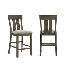 Aphrodite Counter Height Dining Chair Set of 2, Brown Slatted Back, Gray Fabric