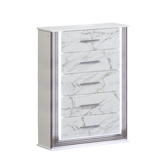 Diary Chest – Marble-Patterned Drawers with LED Side Panels and Metallic Trim for Spacious, Stylish Bedroom Organization