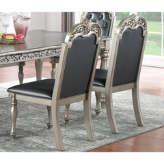 Odyssey Formal Set of 2 Side Chairs Grey / Silver Finish Rubberwood Dining Room Furniture Intricate Design Cushion Upholstered Seat Tufted Back