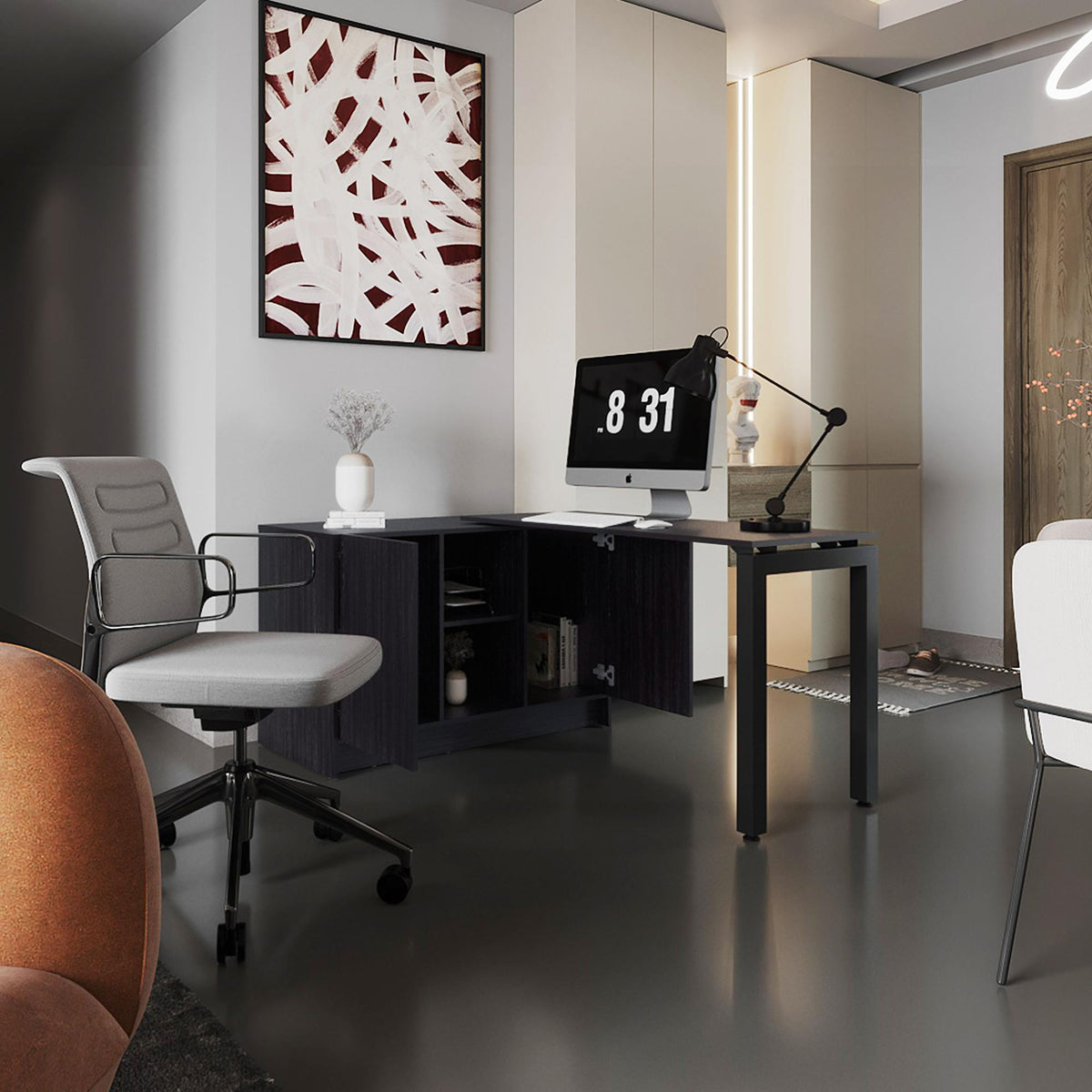 Andromache Rotable Desk 72-Inch Wide or Compact, Adjustable Workstation In Two Directions with Storage Compartments, For Home Office or Studio
