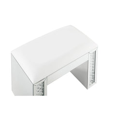 Perseus Ivory Synthetic Leather , Mirrored & Faux Crystals Vanity Stool (Assembled)